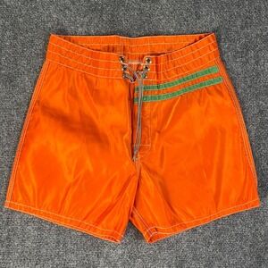 Birdwell Beach Britches Swim Trunks Orange Green Stripe Retro Surf Size 30